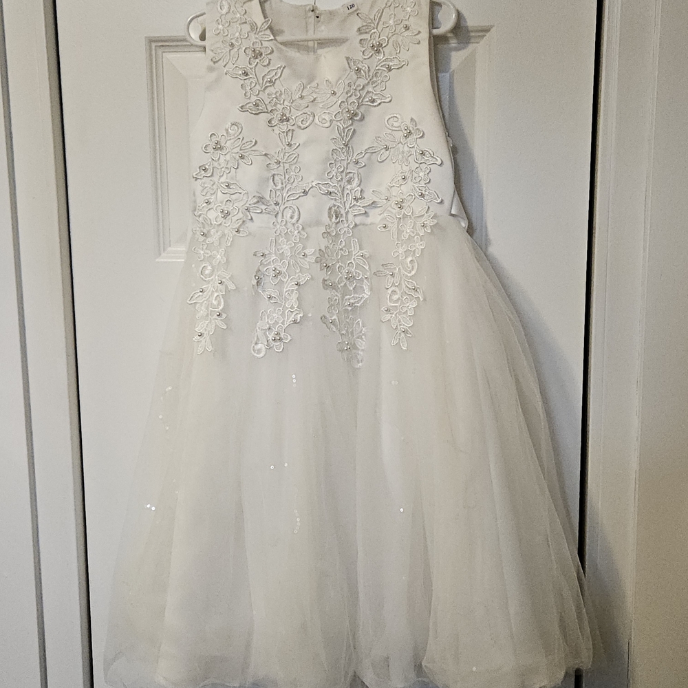 Elegant White Floral Kids Dress